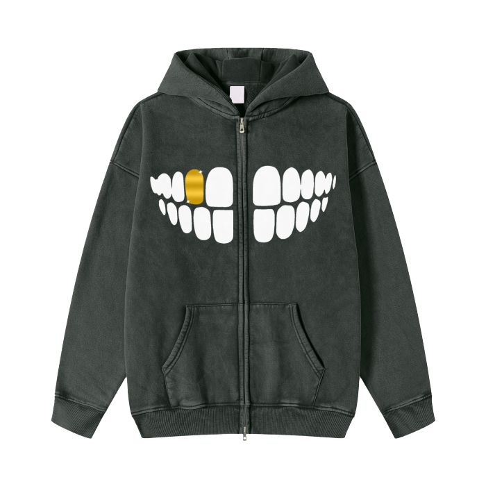 Say Cheese - Streetwear Acid Washed Zip Fleece Hoodie Jacket - 360 GMS