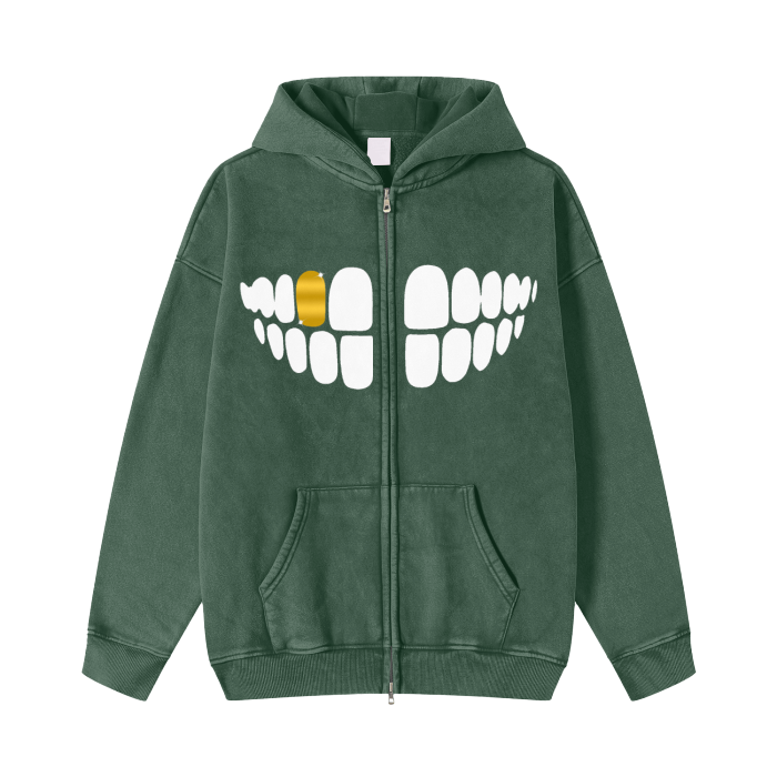Say Cheese - Streetwear Acid Washed Zip Fleece Hoodie Jacket - 360 GMS