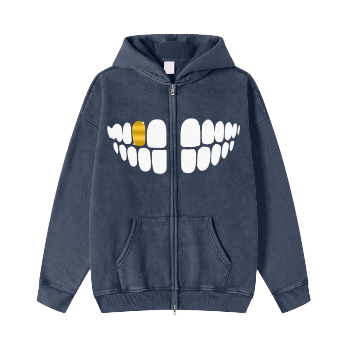 Say Cheese - Streetwear Acid Washed Zip Fleece Hoodie Jacket - 360 GMS