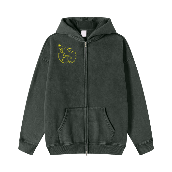 The Thrill - Streetwear Acid Washed Zip Fleece Hoodie Jacket - 360 GMS